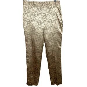 Talbots Heritage Side Zip Dress Pants Floral Lace Gold Ankle Metallic Size 6